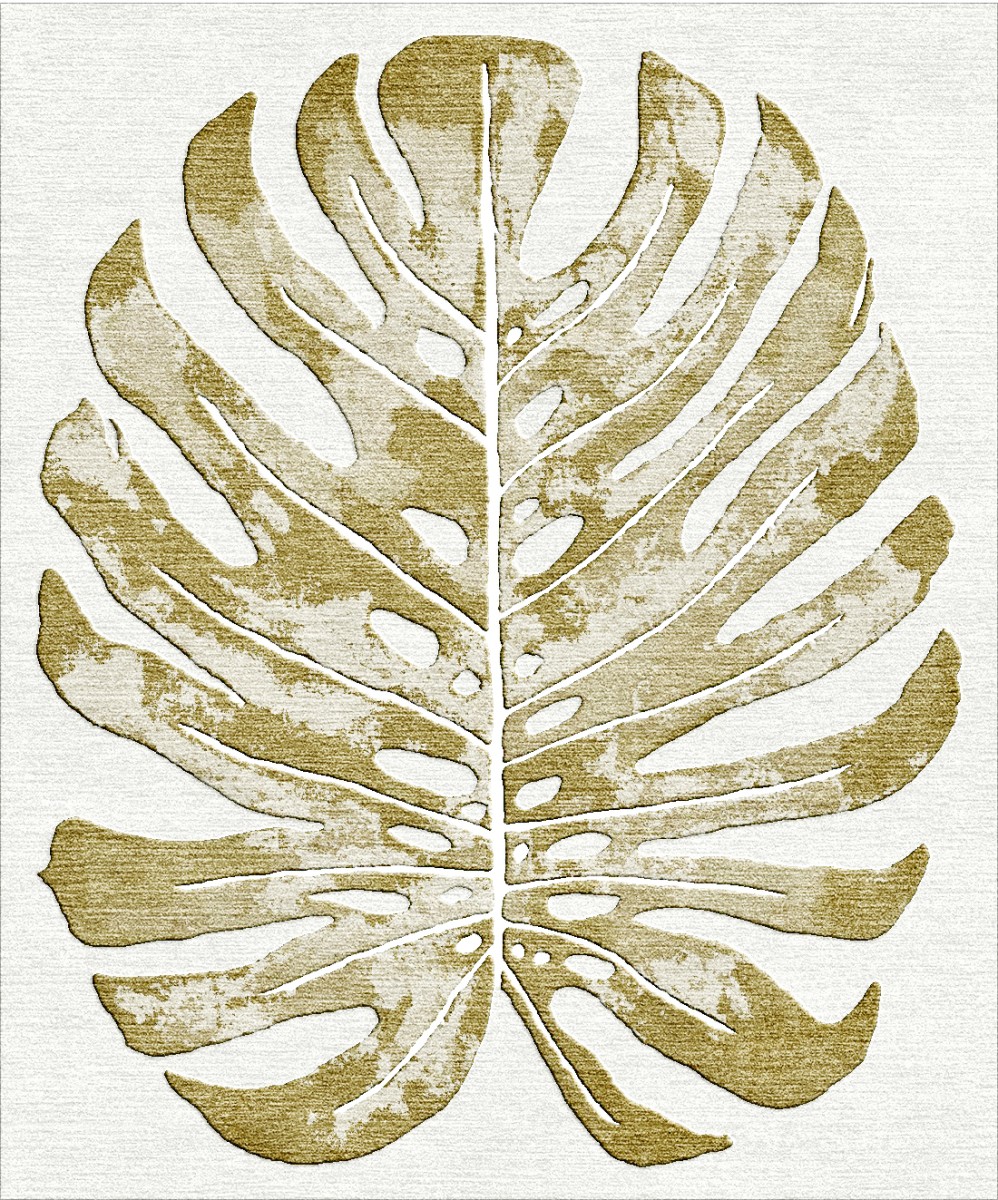 Monstera leaf  bronze and cream wool rug botanical leaf 