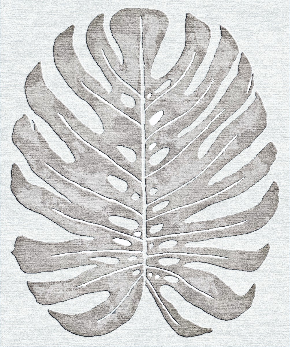 Monstera leaf  silver and cream wool rug botanical leaf 