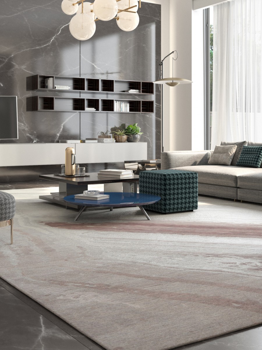 Diavik rug displayed in large living space with modern interior