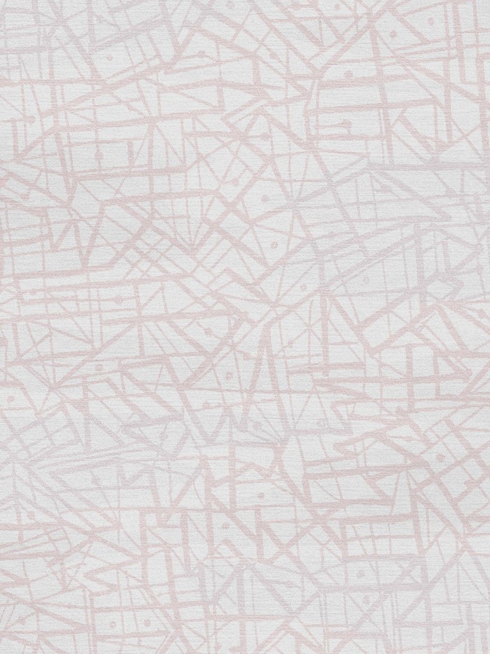 pink and white abstract lined hand knotted rug by Brian O’Hara