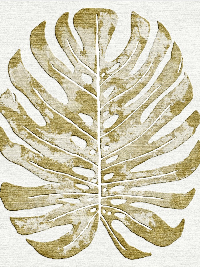 Monstera leaf  bronze and cream wool rug botanical leaf 
