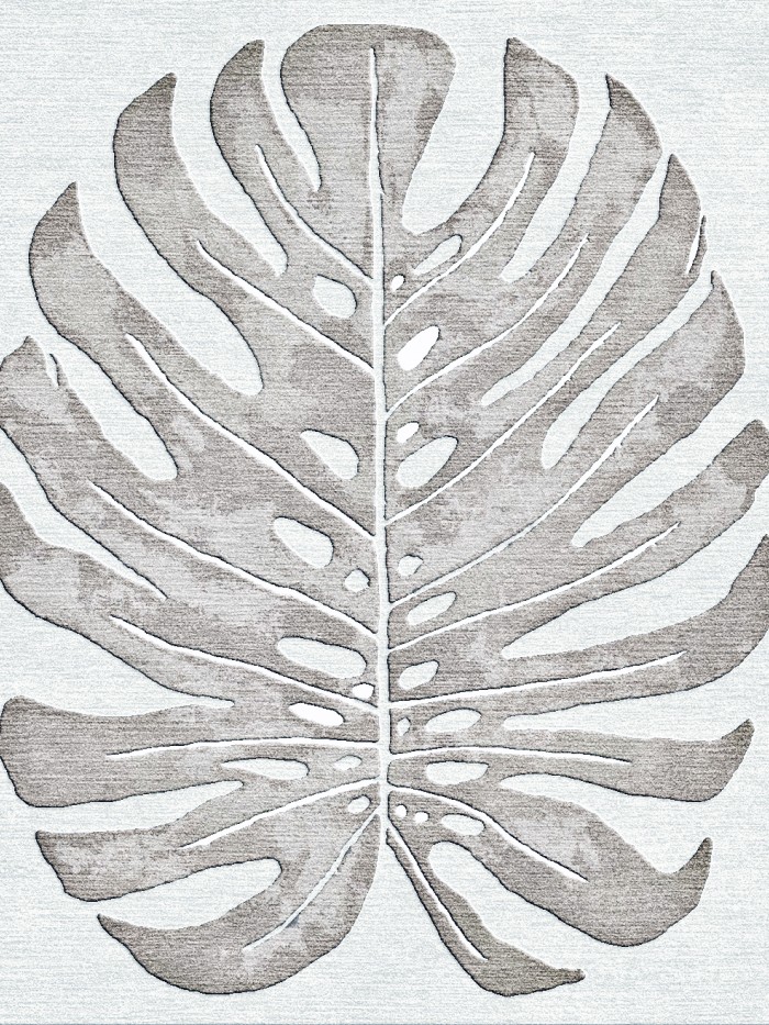 Monstera leaf  silver and cream wool rug botanical leaf 