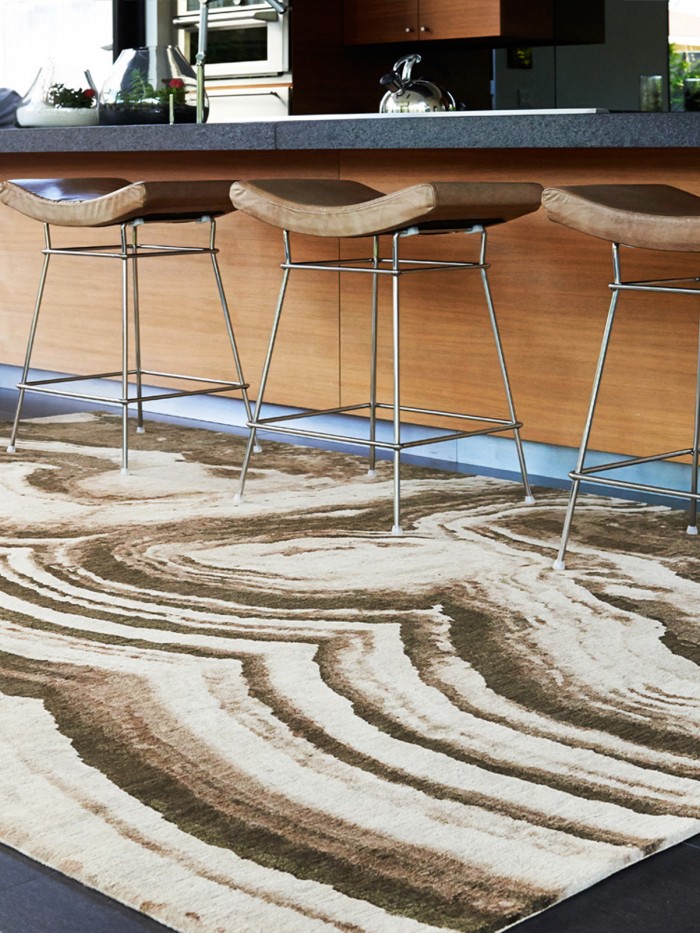 Nahe in Brown and Cream displayed in Kitchen area with a bar and stools 